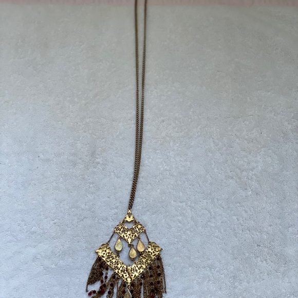 SOLDVintage Long red and gold crystal necklace - Picture 6 of 7